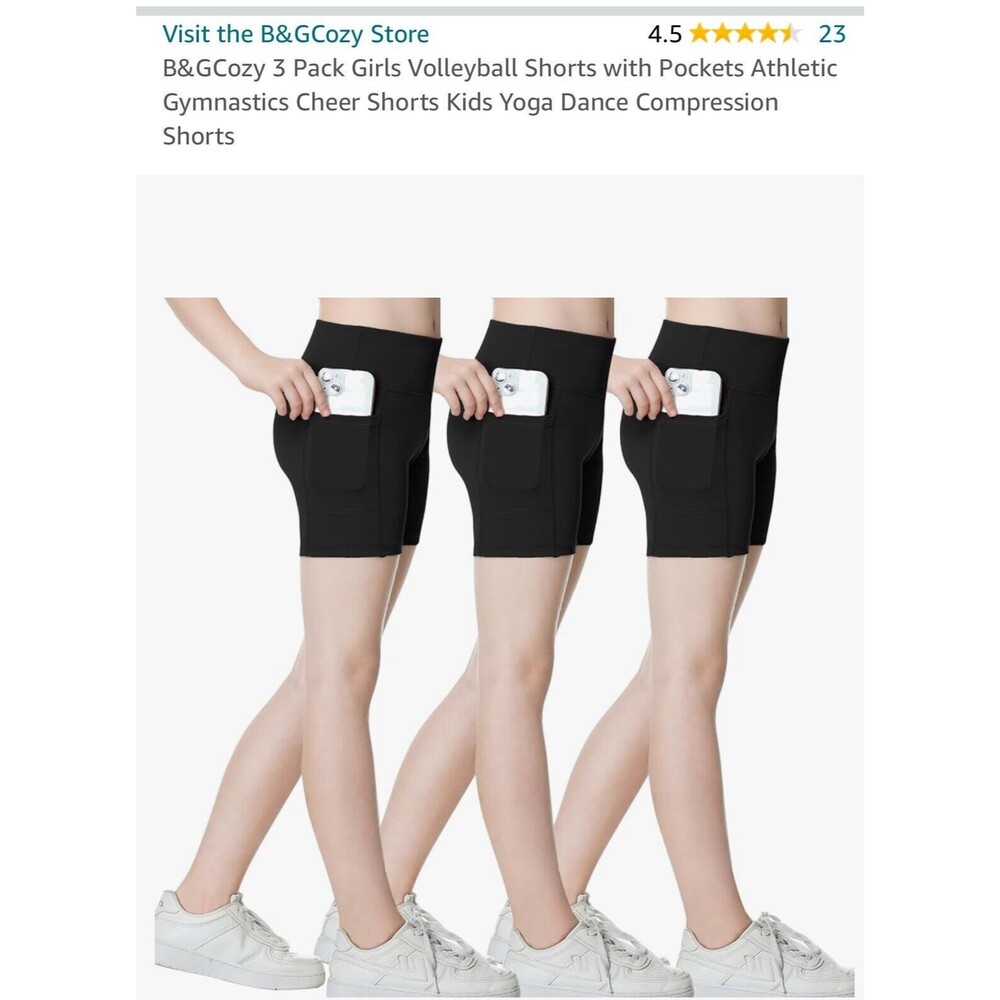 🖤 B&G Cozy 3-Pack Girls' Athletic Compression Shorts w/ Pockets – Medium (8)